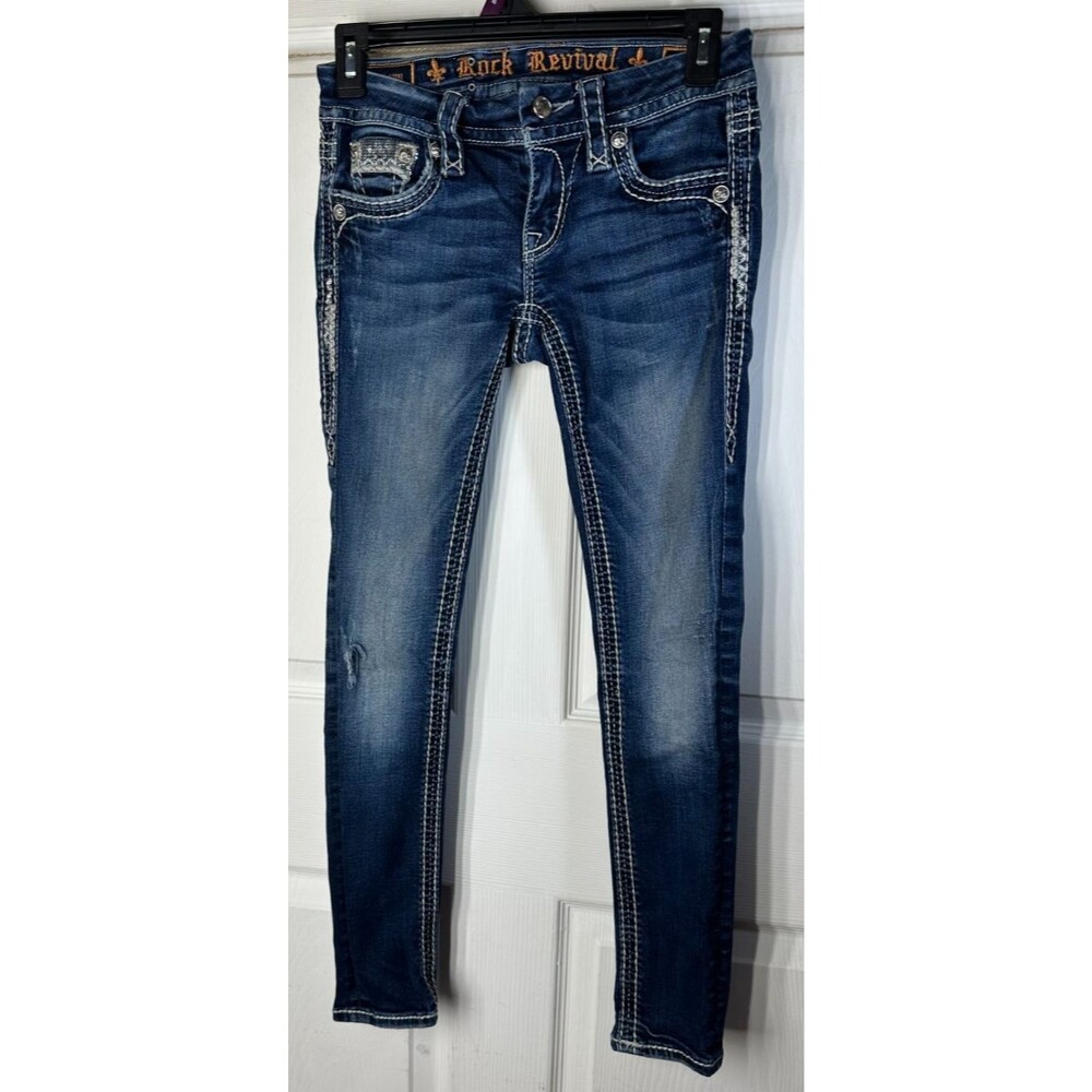 Rock Revival Jeans Wm's Sz 24/27 Low-Rise Jasna Ankle Skinny W/Stretch Distressd